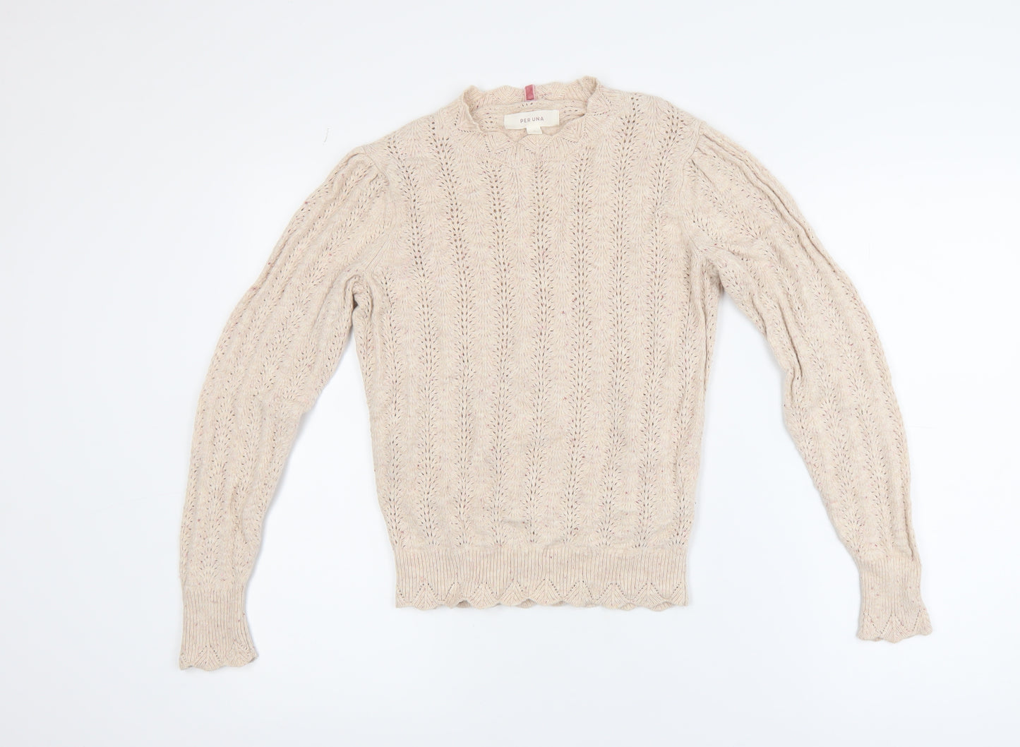 Marks and Spencer Per Una Beige Wool Cotton Blend Cable Knit Jumper Women’s Size 6