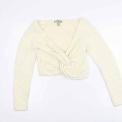 ASOS Womens Ivory Long Sleeve Twist Front Knit Cardigan UK 12