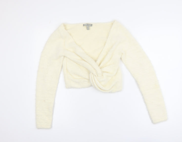 ASOS Womens Ivory Long Sleeve Twist Front Knit Cardigan UK 12