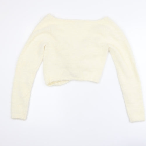 ASOS Womens Ivory Long Sleeve Twist Front Knit Cardigan UK 12