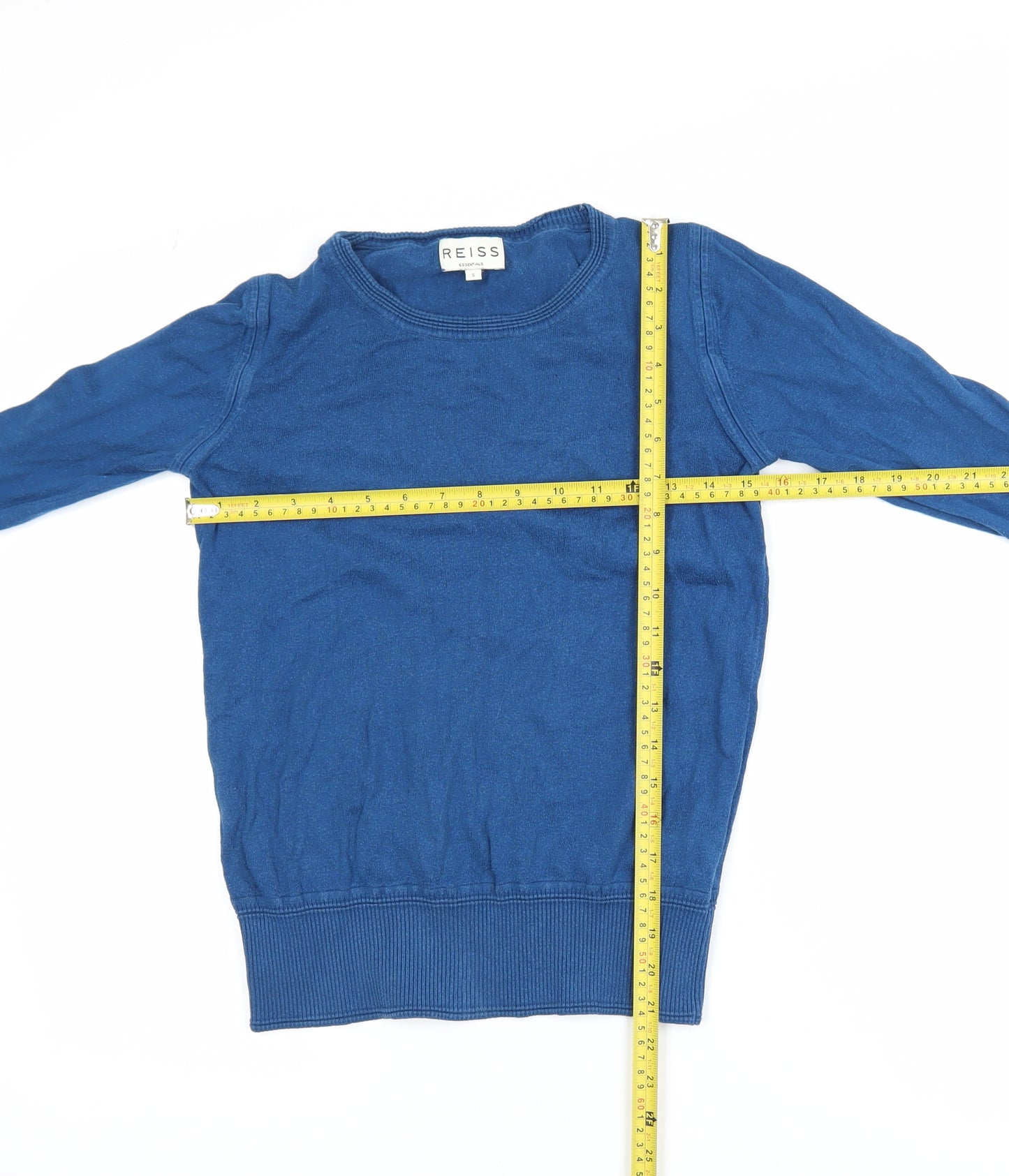 Reiss Men's Blue Cotton Crew Neck Jumper Size S