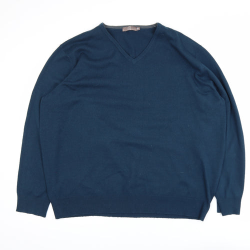 TU Men's Blue 2XL V-Neck Acrylic Pullover Jumper