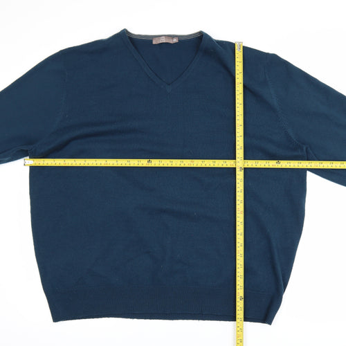 TU Men's Blue 2XL V-Neck Acrylic Pullover Jumper