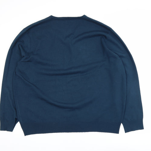 TU Men's Blue 2XL V-Neck Acrylic Pullover Jumper