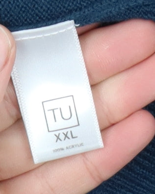 TU Men's Blue 2XL V-Neck Acrylic Pullover Jumper