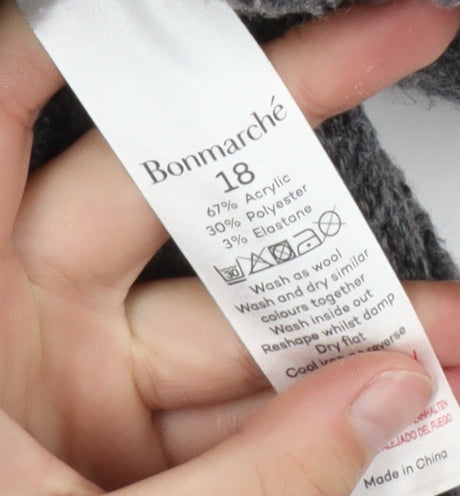 Bonmarché Women’s Grey Cable-Knit High Neck Pullover Jumper Size 18