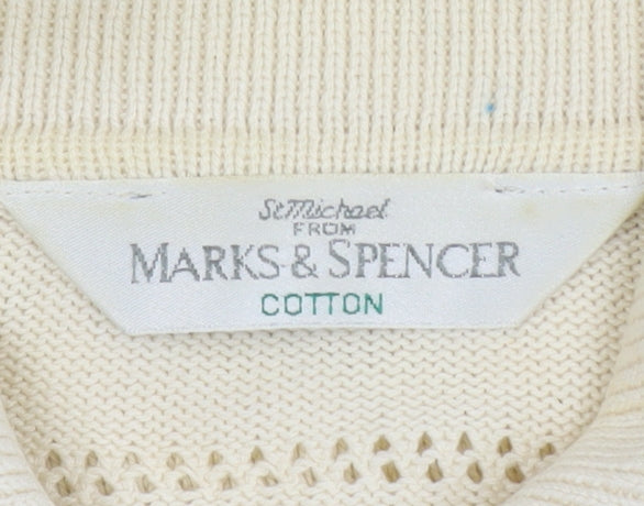 Marks and Spencer Women’s Ivory Cotton Button-Up Short Sleeve Top Size 12