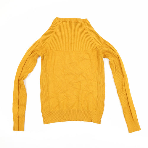 Karen Millen Women Yellow High Neck Slim Fit Knit Jumper Size S