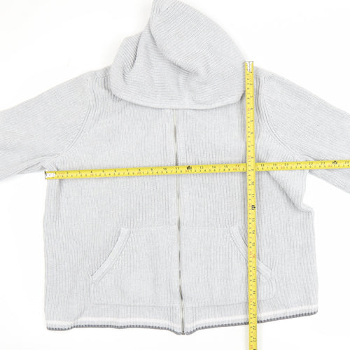 Lands' End Women Light Grey Full Zip Hooded Cardigan L 100% Cotton