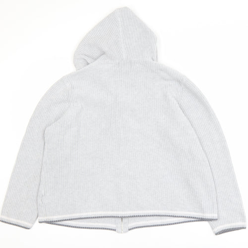Lands' End Women Light Grey Full Zip Hooded Cardigan L 100% Cotton