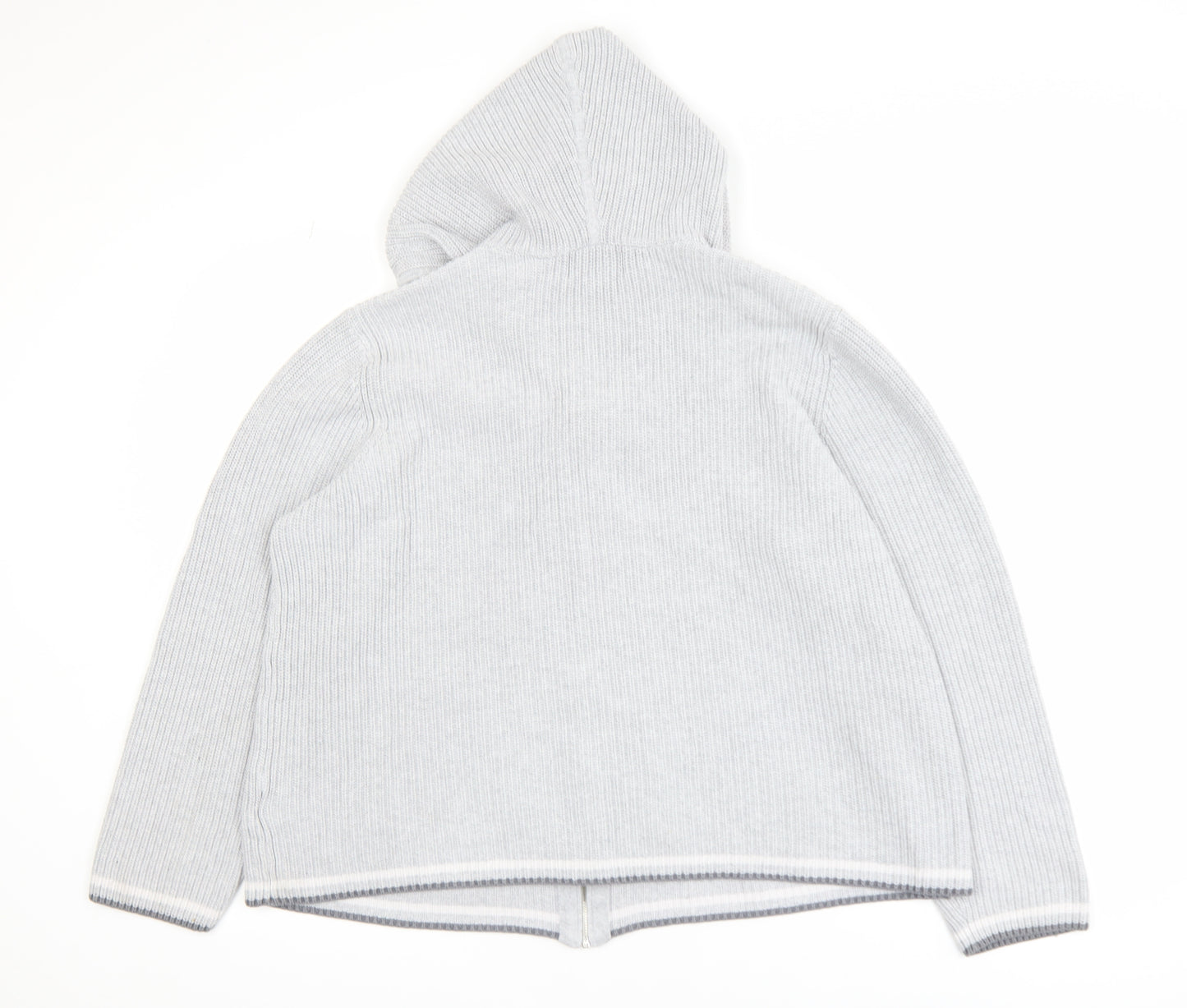 Lands' End Women Light Grey Full Zip Hooded Cardigan L 100% Cotton