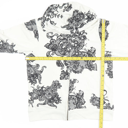 Truly Madly Deeply Womens White Floral Print Cotton Zip Hoodie L