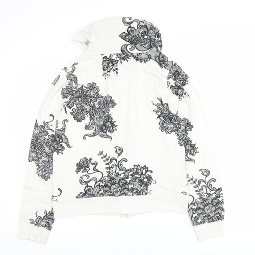 Truly Madly Deeply Womens White Floral Print Cotton Zip Hoodie L