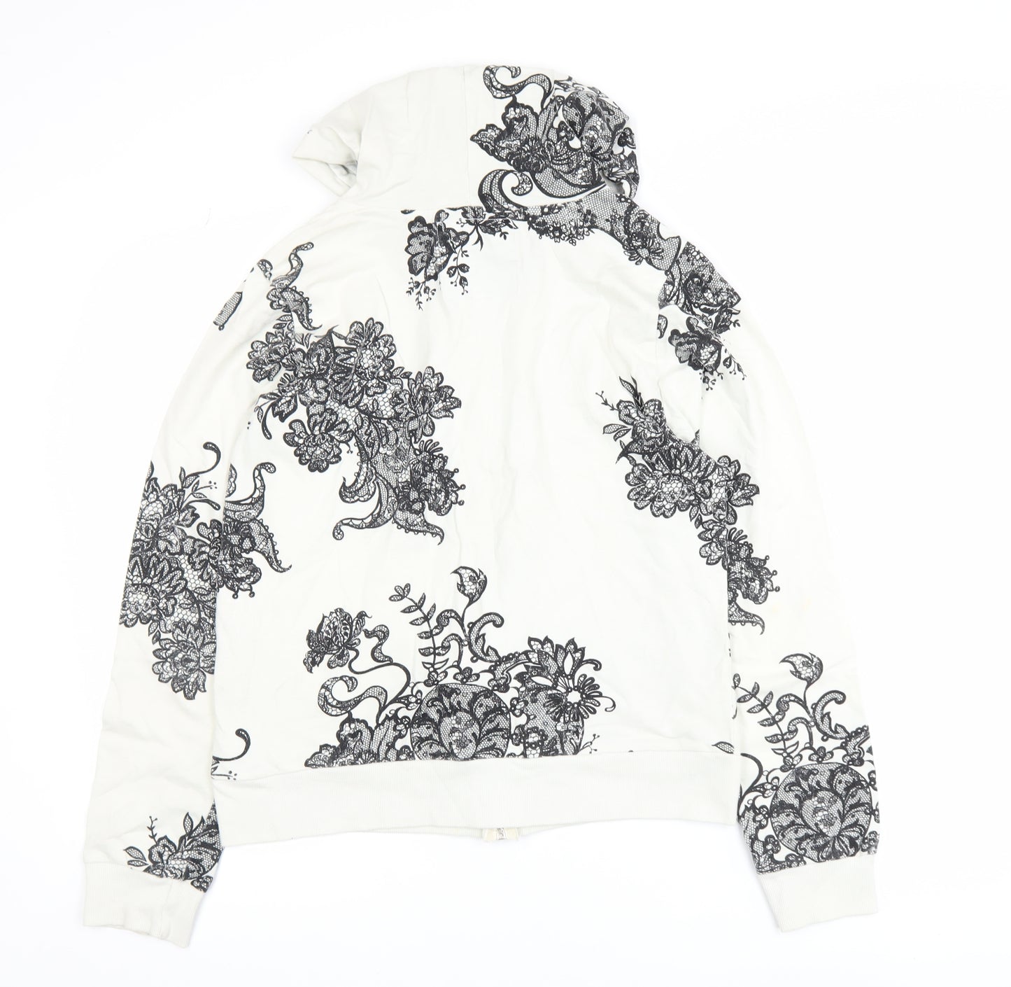 Truly Madly Deeply Womens White Floral Print Cotton Zip Hoodie L