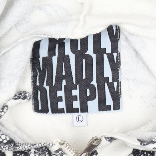 Truly Madly Deeply Womens White Floral Print Cotton Zip Hoodie L
