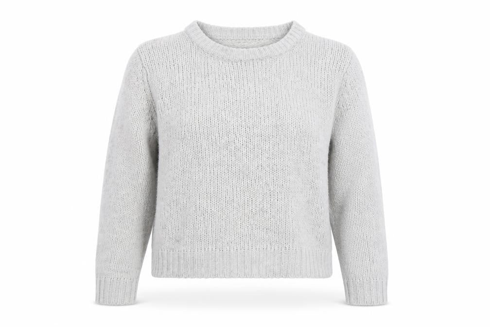 Front view of Cheap Monday women’s grey wool blend knit jumper, size S, classic crew neck