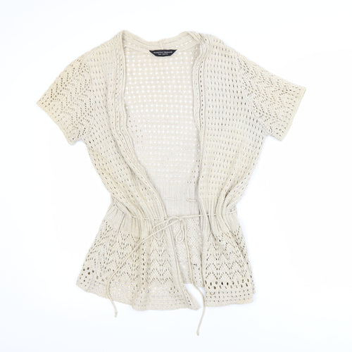 Dorothy Perkins Women Beige Open Knit Cardigan Size 12 Cotton Blend