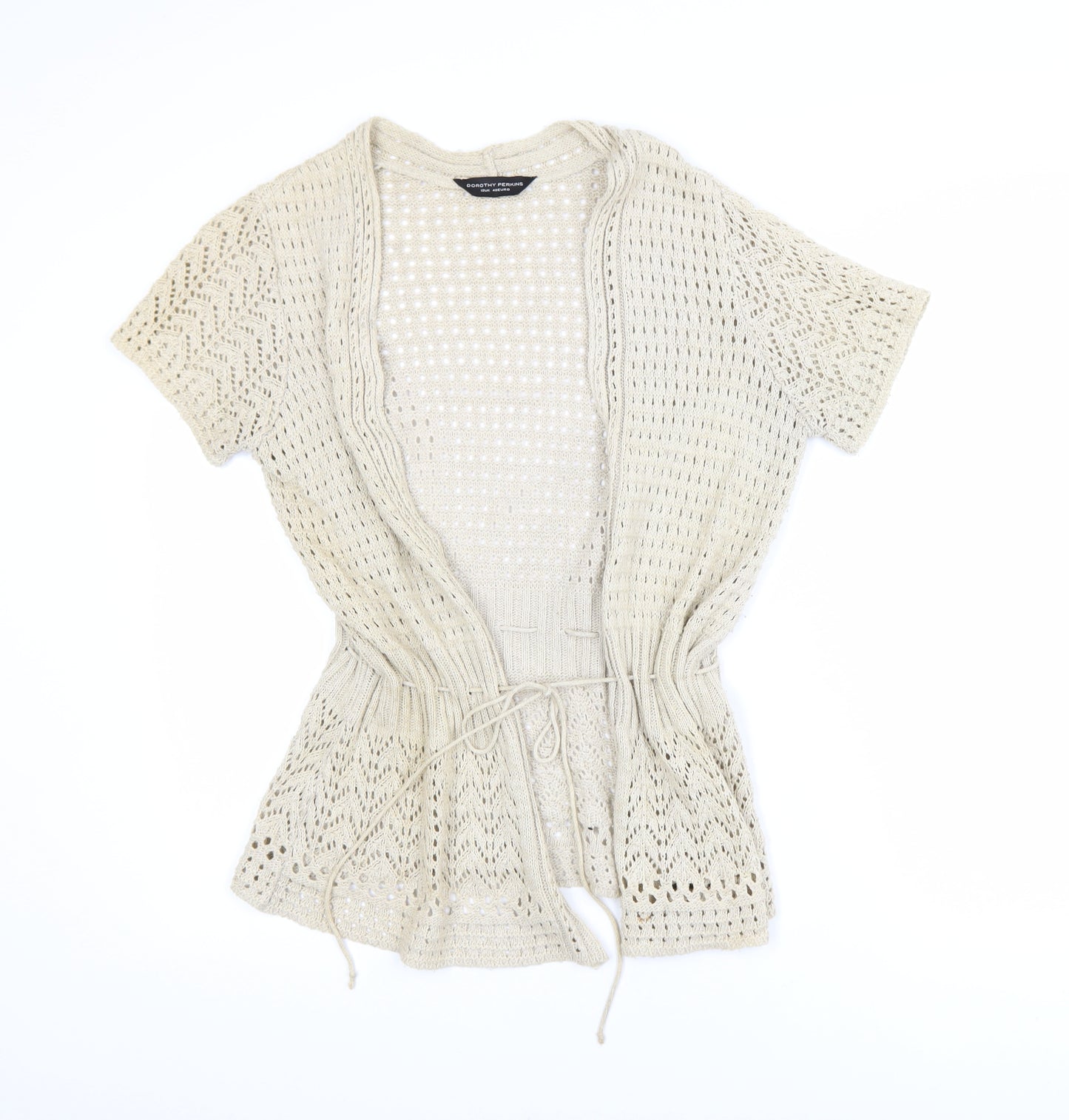 Dorothy Perkins Women Beige Open Knit Cardigan Size 12 Cotton Blend