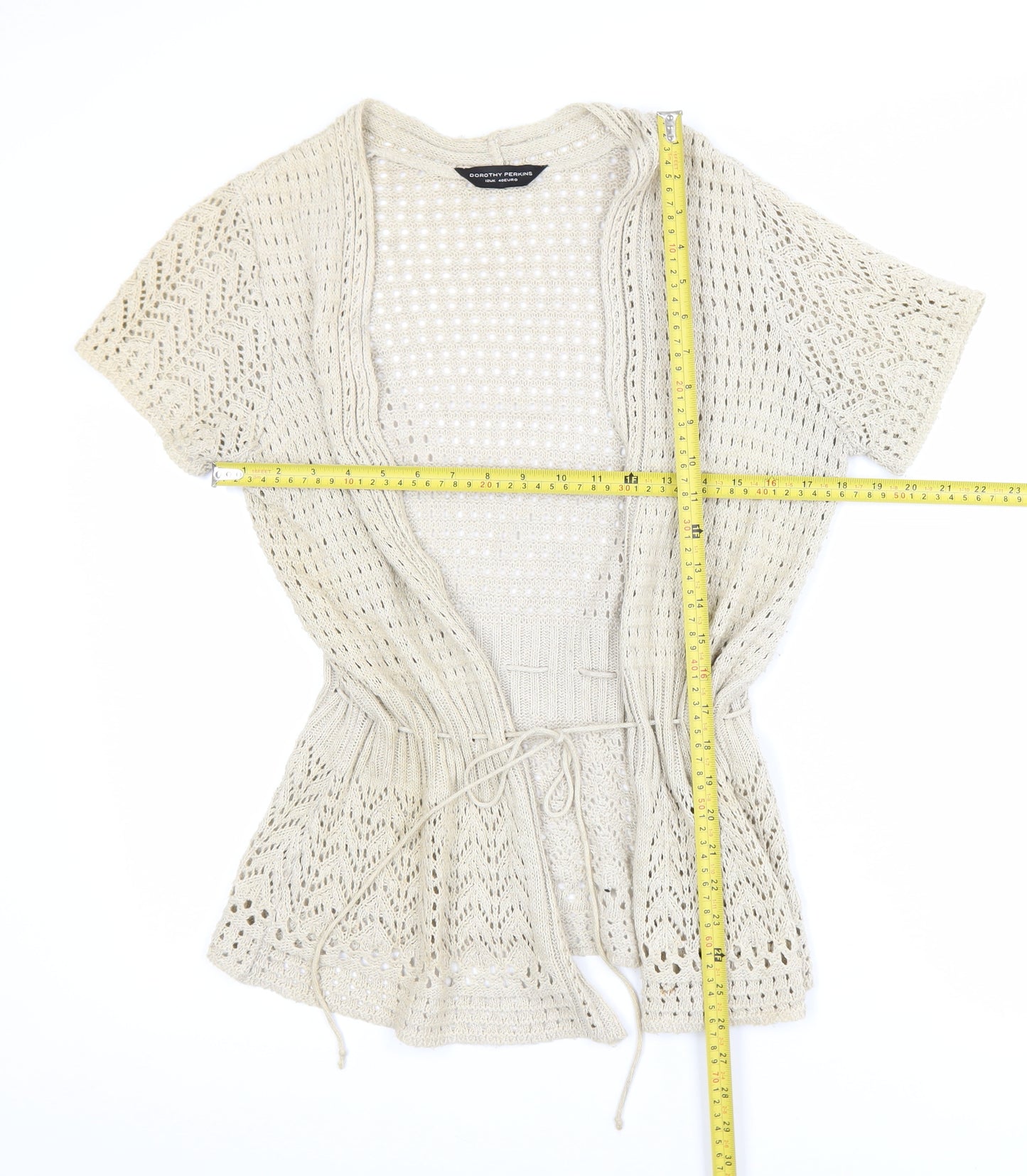 Dorothy Perkins Women Beige Open Knit Cardigan Size 12 Cotton Blend