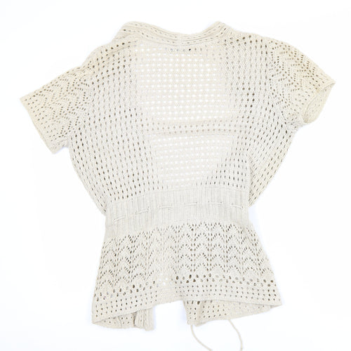 Dorothy Perkins Women Beige Open Knit Cardigan Size 12 Cotton Blend