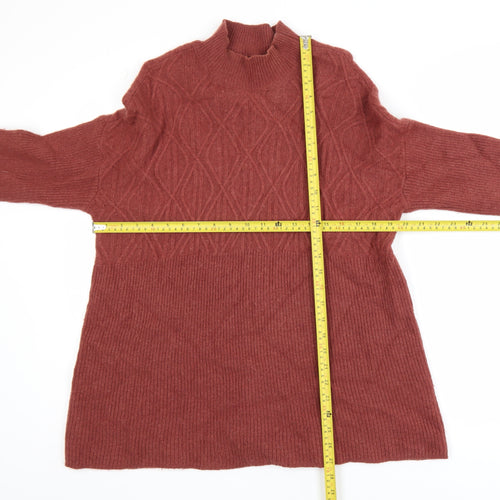 WoolOvers Womens Brown Lambswool Mock Neck Cable Knit Jumper L