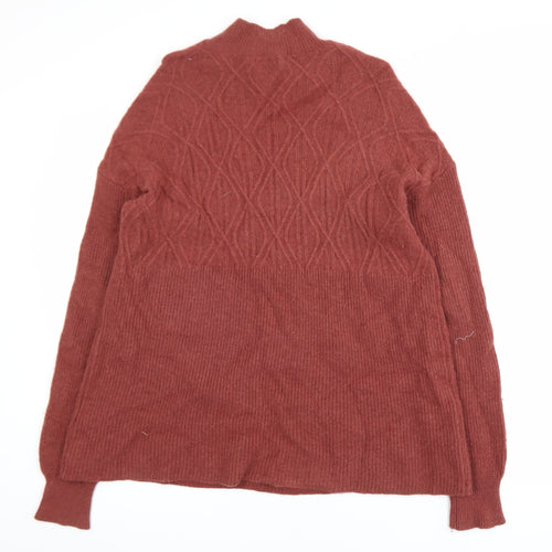 WoolOvers Womens Brown Lambswool Mock Neck Cable Knit Jumper L