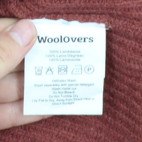 WoolOvers Womens Brown Lambswool Mock Neck Cable Knit Jumper L