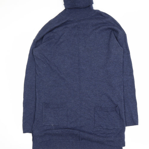 Fat Face Womens Blue Roll Neck Wool Cashmere Tunic Jumper UK 12