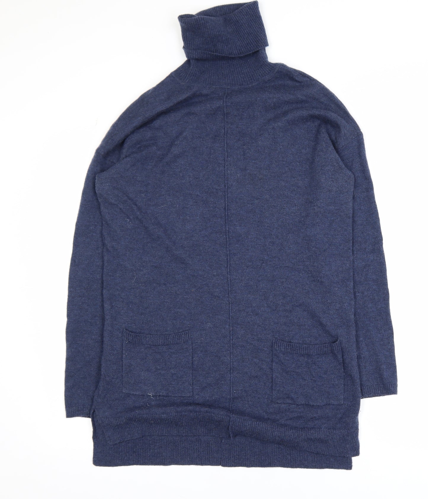 Fat Face Womens Blue Roll Neck Wool Cashmere Tunic Jumper UK 12