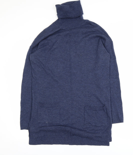 Fat Face Womens Blue Roll Neck Wool Cashmere Tunic Jumper UK 12
