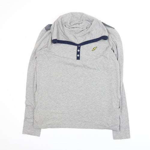 Brookhaven Men's Grey Henley Hoodie Medium Lightweight Jersey Top