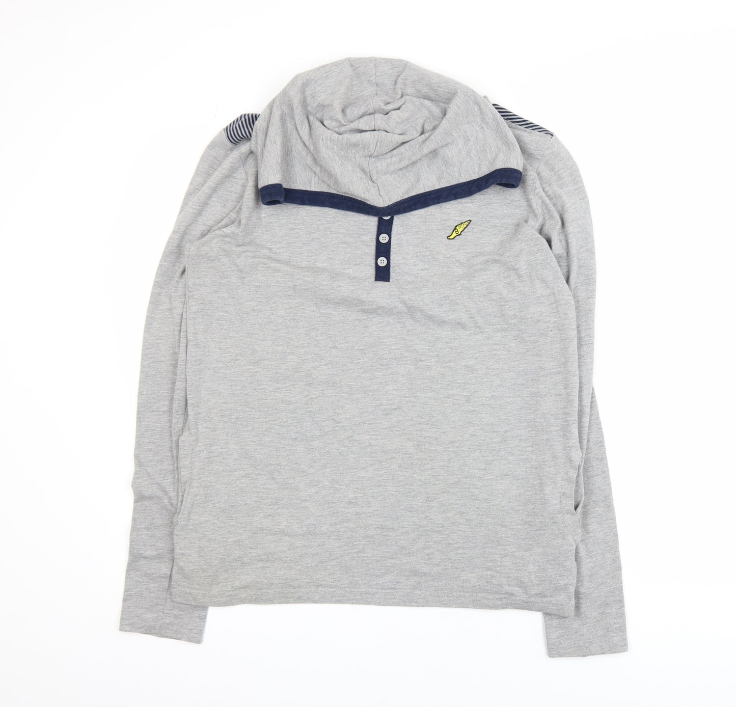 Brookhaven Men's Grey Henley Hoodie Medium Lightweight Jersey Top