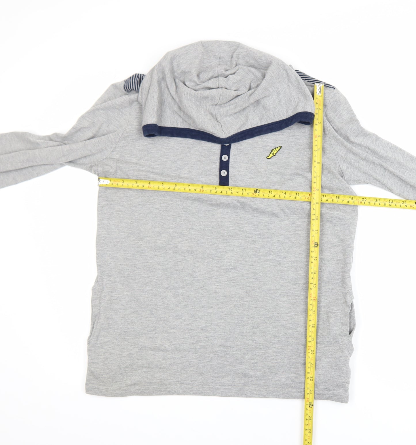 Brookhaven Men's Grey Henley Hoodie Medium Lightweight Jersey Top