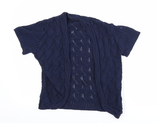 Monique Women's Blue Open-Knit Short Sleeve Cardigan L