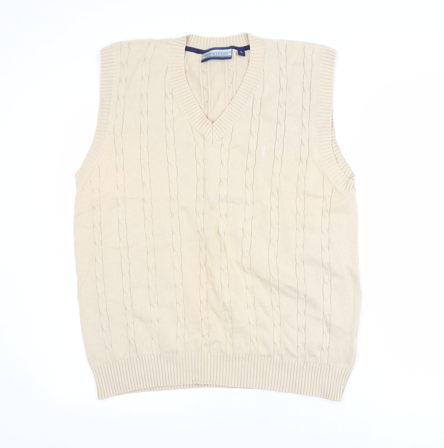 Tom Hanson Men's Beige Cotton Cable Knit V-Neck Vest L