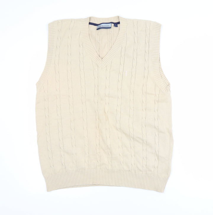 Tom Hanson Men's Beige Cotton Cable Knit V-Neck Vest L