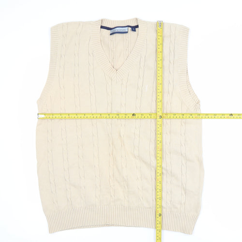 Tom Hanson Men's Beige Cotton Cable Knit V-Neck Vest L