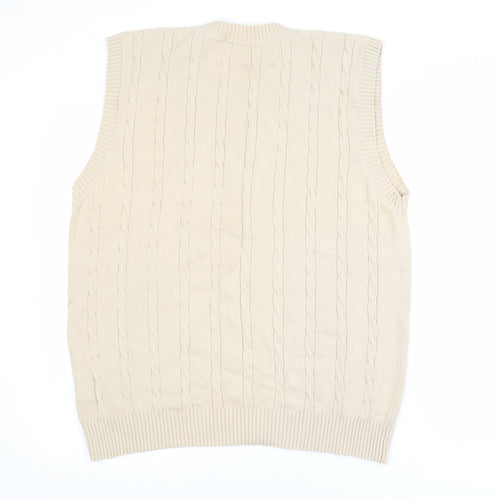 Tom Hanson Men's Beige Cotton Cable Knit V-Neck Vest L