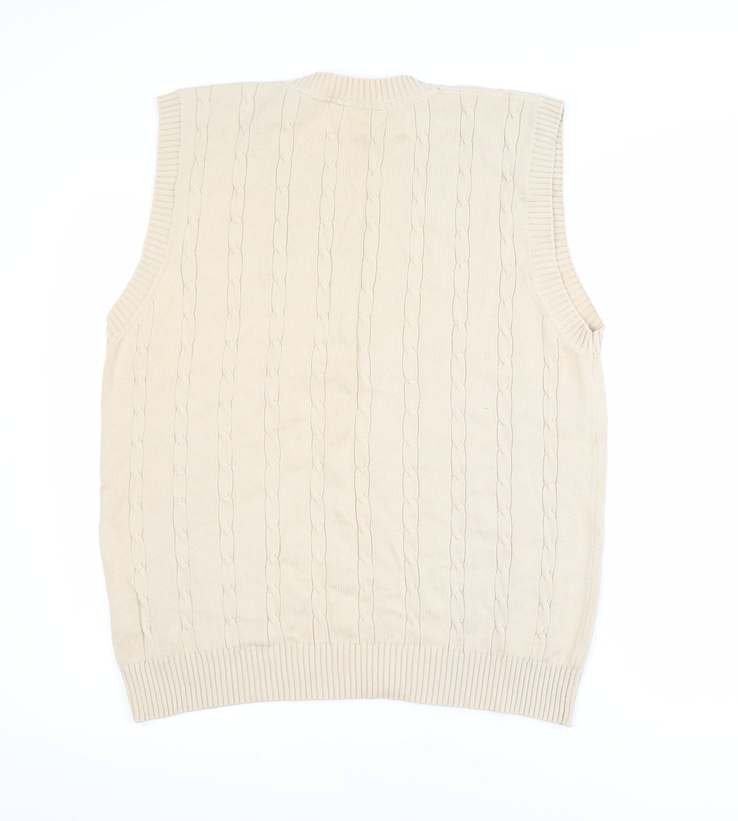 Tom Hanson Men's Beige Cotton Cable Knit V-Neck Vest L