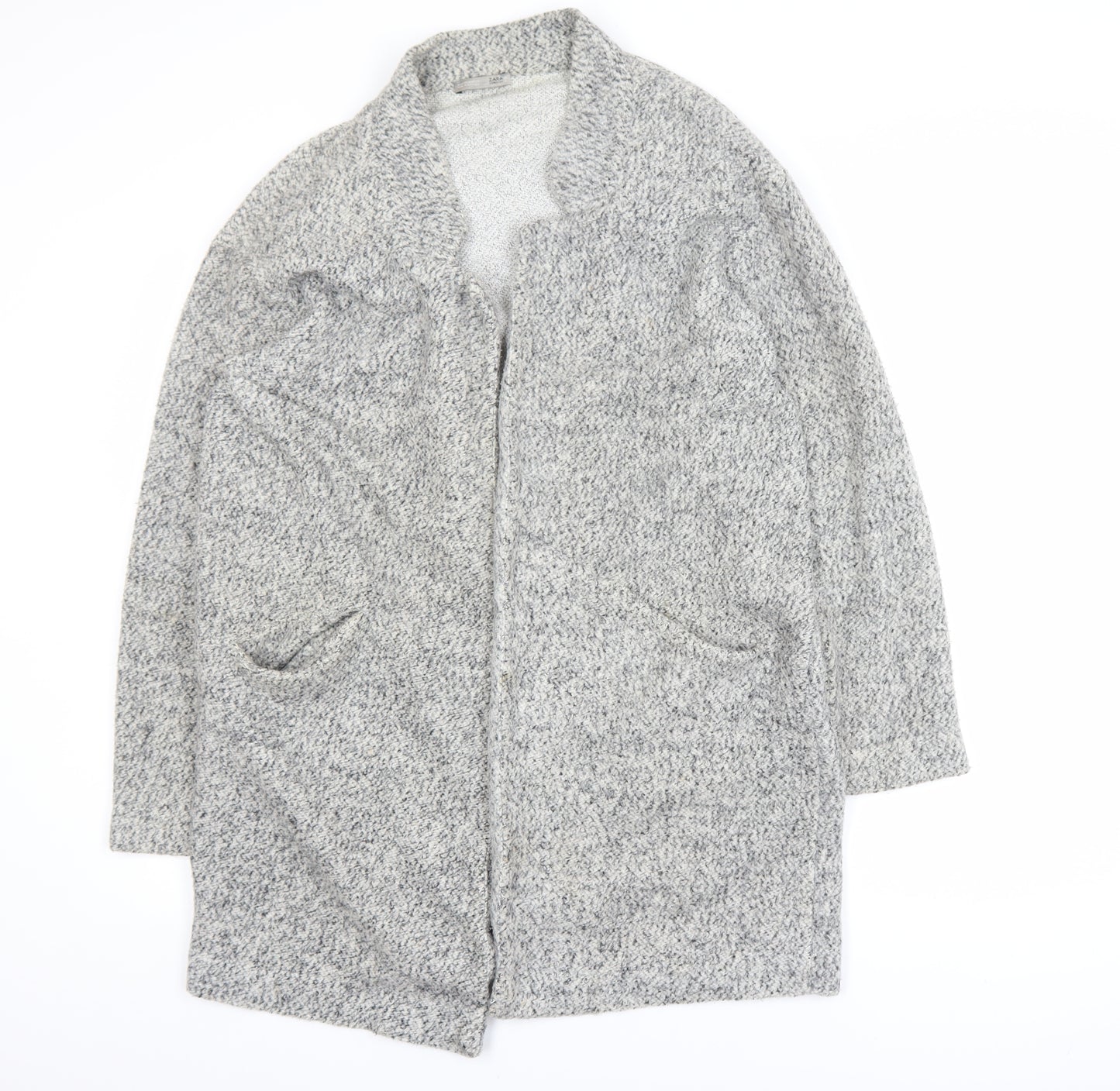 Zara Women Grey XL Chunky Knit Open Cardigan Relaxed Fit