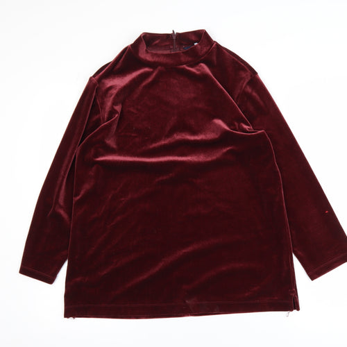 Lands' End Women's Red Velvet Mock Neck Long Sleeve Tunic Blouse M