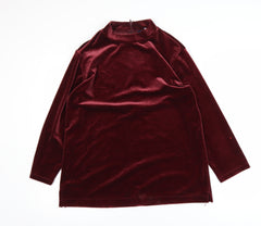 Lands' End Women's Red Velvet Mock Neck Long Sleeve Tunic Blouse M