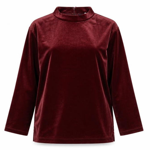 Lands' End Women's Red Velvet Mock Neck Long Sleeve Tunic Blouse M