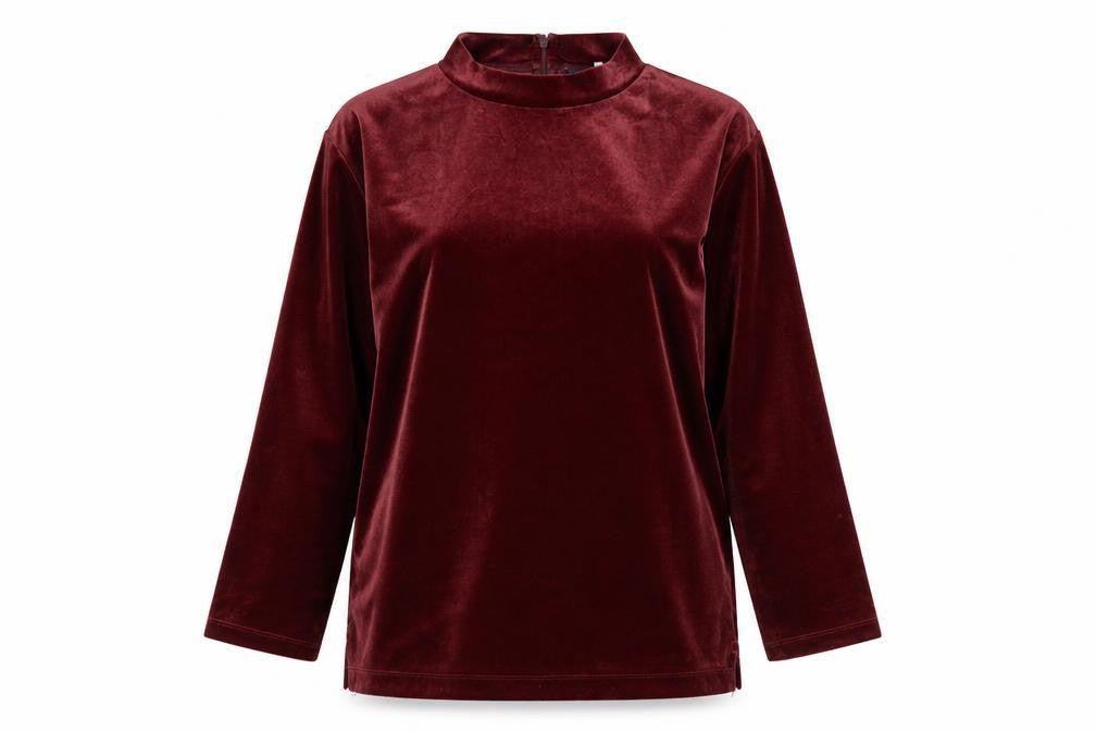 Lands' End Women's Red Velvet Mock Neck Long Sleeve Tunic Blouse M