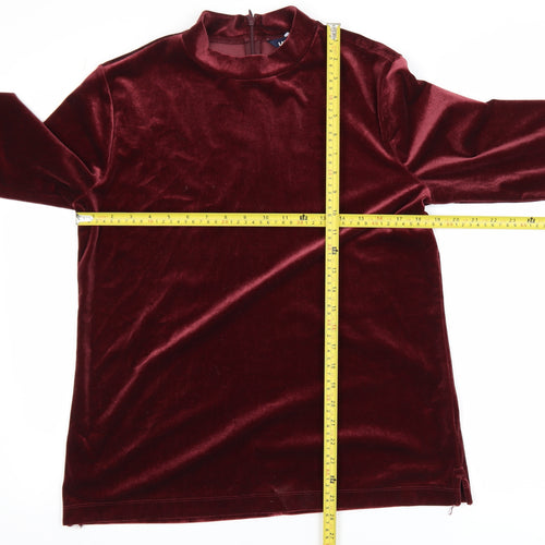Lands' End Women's Red Velvet Mock Neck Long Sleeve Tunic Blouse M
