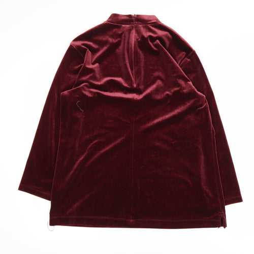 Lands' End Women's Red Velvet Mock Neck Long Sleeve Tunic Blouse M