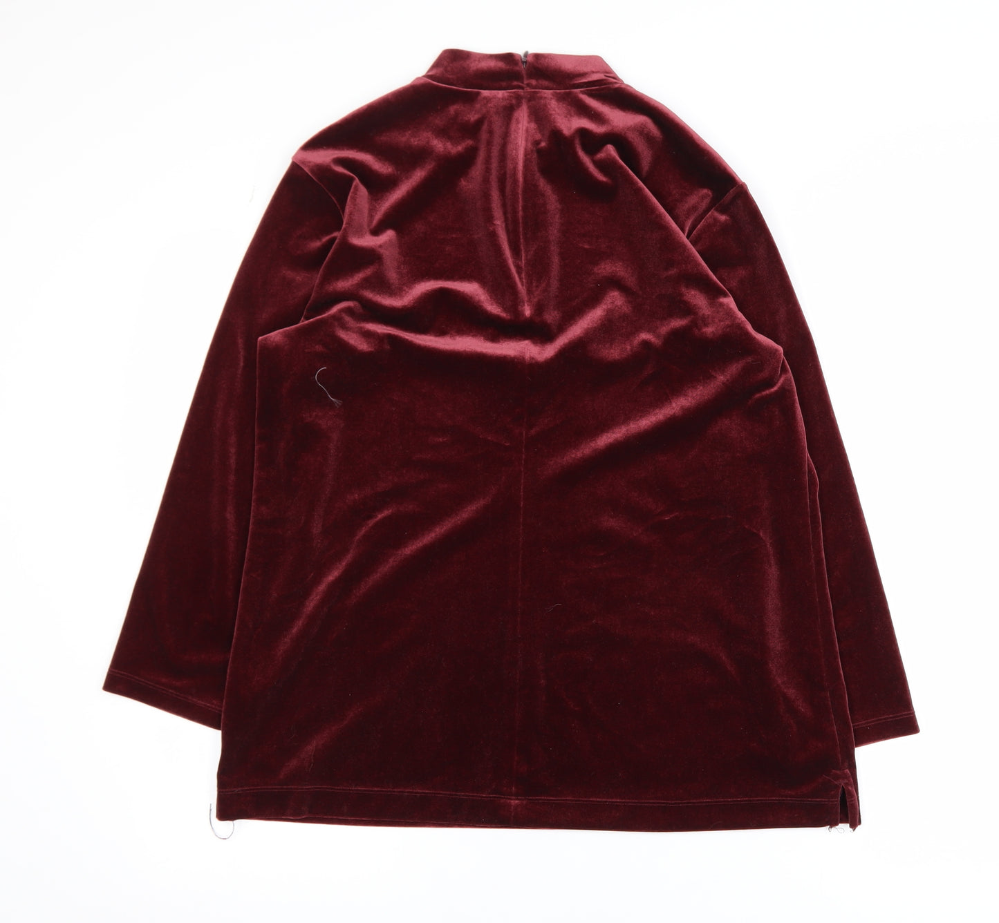 Lands' End Women's Red Velvet Mock Neck Long Sleeve Tunic Blouse M