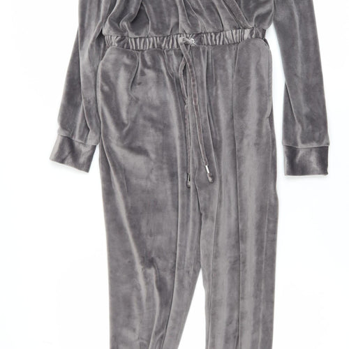 George Women Grey Velour Jumpsuit Small Long Sleeve Drawstring Waist Lounge