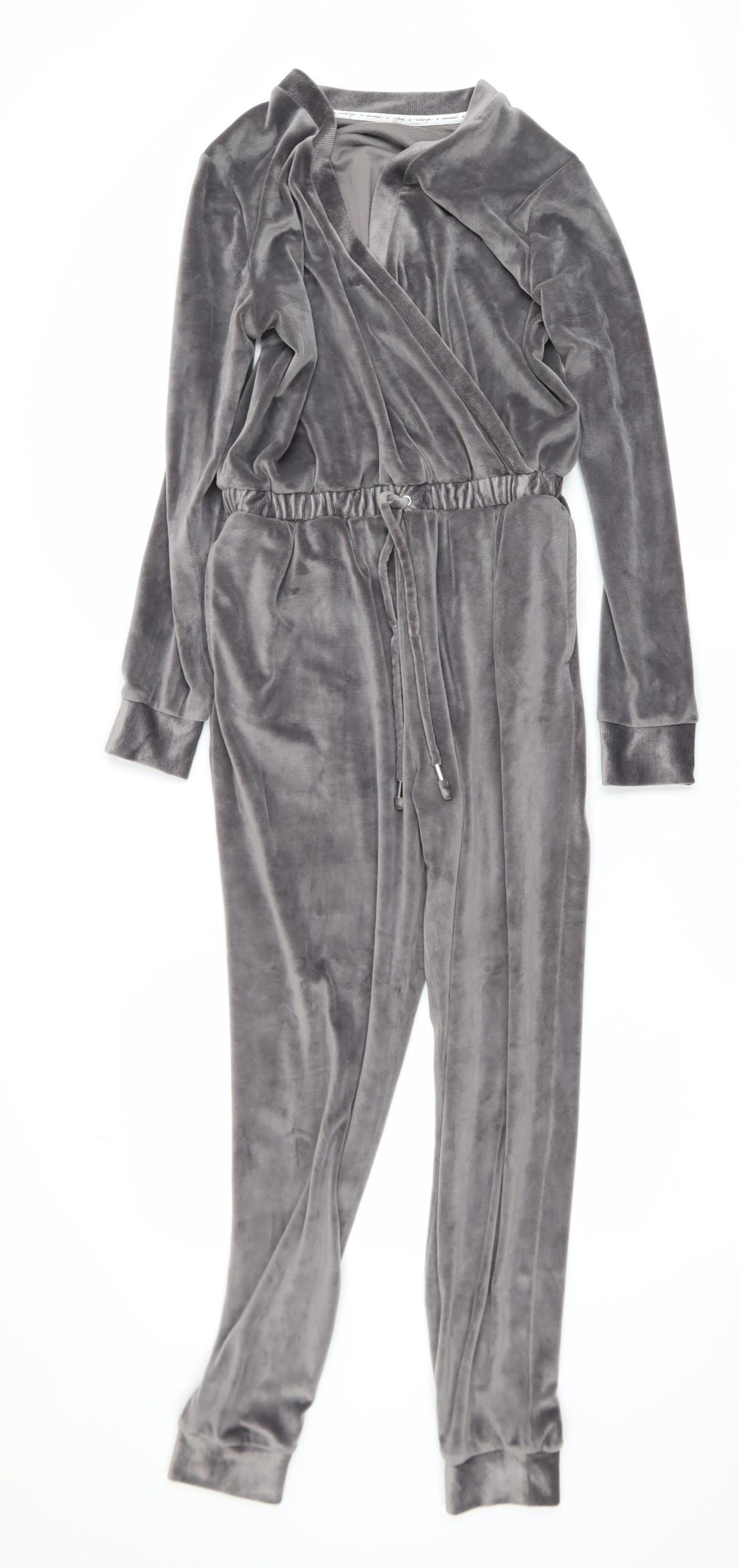 George Women Grey Velour Jumpsuit Small Long Sleeve Drawstring Waist Lounge
