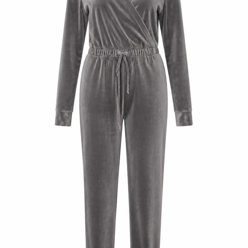George Women Grey Velour Jumpsuit Small Long Sleeve Drawstring Waist Lounge